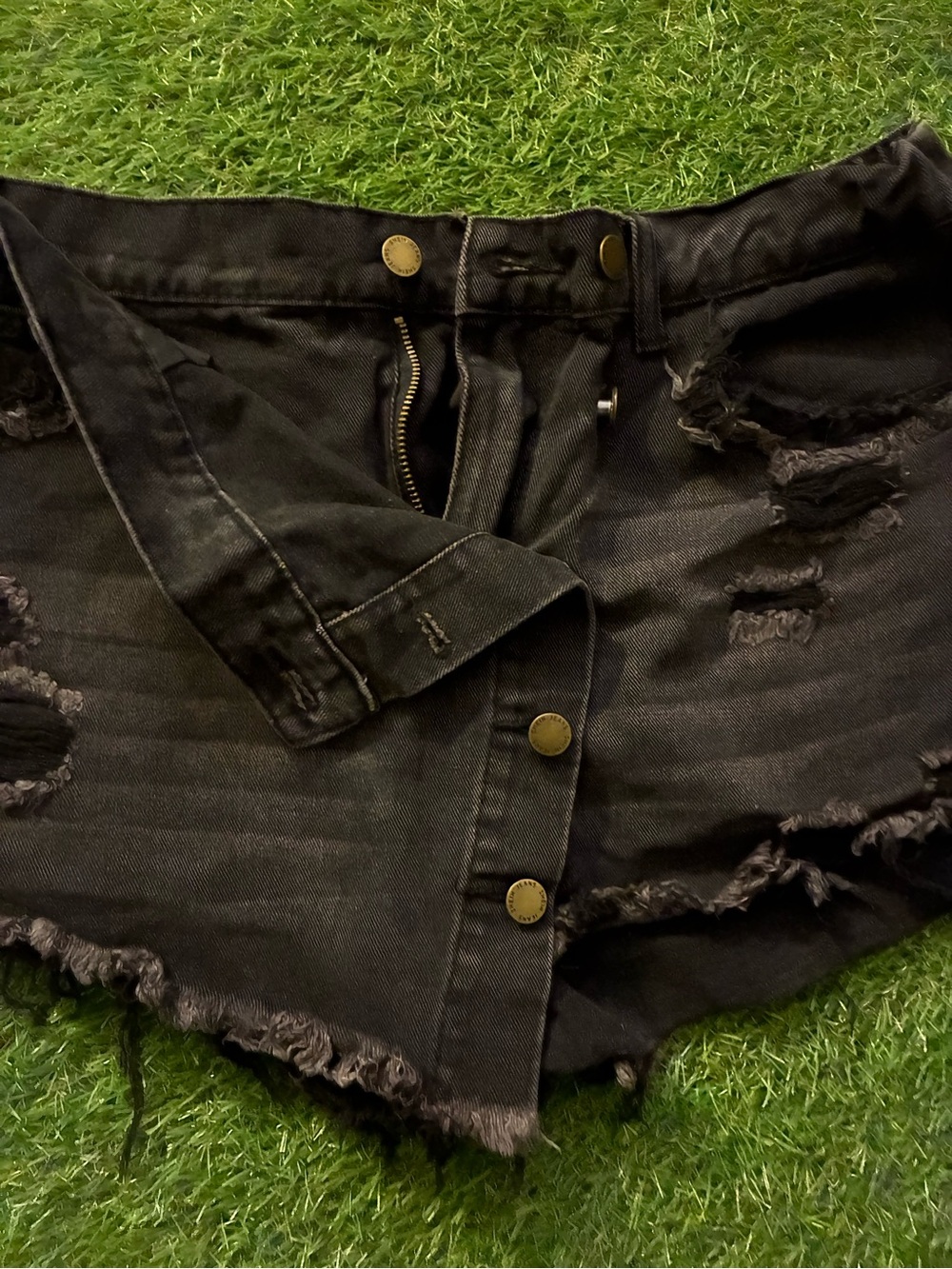 Black Distressed Denim Women’s Skort - Picture 2 of 4